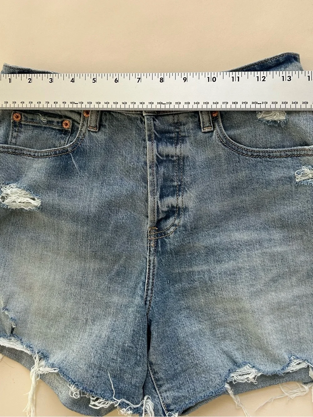 DAZE High-Rise Distressed Denim Shorts - Light Blue